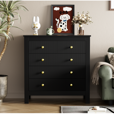 BEAOK Commode En Panneaux De Particules Noir Avec 5 Tiroirs Texturés, Poignées Dorées, 79 X 39,5 X 80,5 Cm - Publicité BEAOK Commode En Panneaux De Particules Noir Avec 5 Tiroirs Texturés, Poignées Dorées, 79 X 39,5 X 80,5 Cm - Publicité