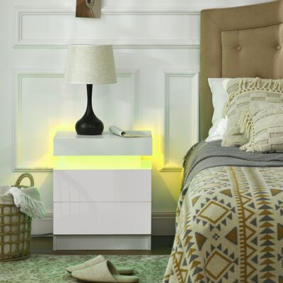 OEM Table De Chevet Table De Nuit Lumière Led Rvb Panneau Haute Brillance Avec 2 Tiroirs Pour Salon Chambre À Coucher Blanc - Publicité OEM Table De Chevet Table De Nuit Lumière Led Rvb Panneau Haute Brillance Avec 2 Tiroirs Pour Salon Chambre À Coucher Blanc - Publicité
