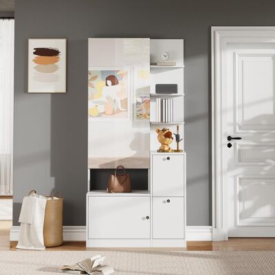 OEM Armoire De 85 X 40 X 180 Cm Avec Miroir Et Étagère À Chaussures, Meuble D'Entrée, Porte-manteau, Armoire De Rangement À Deux Portes, Vitrine À 5 Étagères, Blanche - Publicité OEM Armoire De 85 X 40 X 180 Cm Avec Miroir Et Étagère À Chaussures, Meuble D'Entrée, Porte-manteau, Armoire De Rangement À Deux Portes, Vitrine À 5 Étagères, Blanche - Publicité