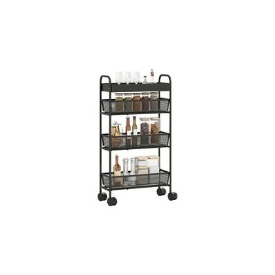 XISRENS Chariot De Rangement À 4 Niveaux, Desserte À Roulettes, 3 Paniers Coulissants, Panier Supérieur 19 X 43,2 X 80 Cm Noir - Publicité XISRENS Chariot De Rangement À 4 Niveaux, Desserte À Roulettes, 3 Paniers Coulissants, Panier Supérieur 19 X 43,2 X 80 Cm Noir - Publicité