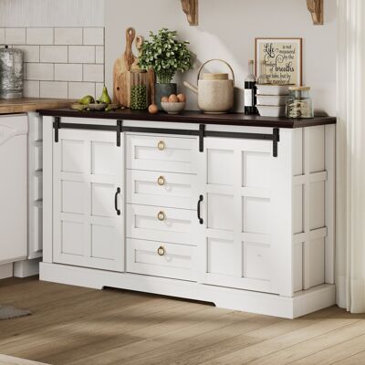 LEMONBEST Buffet 150x40x85 Cm Avec Espace De Rangement, Portes Coulissantes Et Quatre Tiroirs, Étagères Réglables,pour Cuisine, Salon - Publicité LEMONBEST Buffet 150x40x85 Cm Avec Espace De Rangement, Portes Coulissantes Et Quatre Tiroirs, Étagères Réglables,pour Cuisine, Salon - Publicité