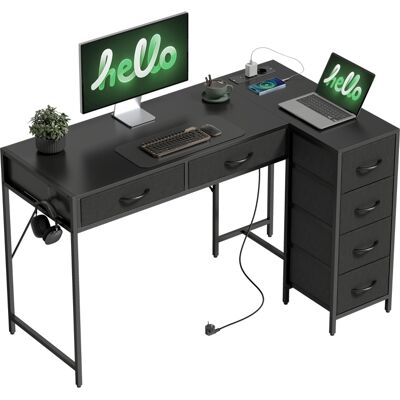 Generic Bureau D'Angle Avec 6 Tiroirs, Crochet Latéral Et Prises Intégrées, Bois Et Acier, 126 X 48 X 80 Cm, Noir - Publicité Generic Bureau D'Angle Avec 6 Tiroirs, Crochet Latéral Et Prises Intégrées, Bois Et Acier, 126 X 48 X 80 Cm, Noir - Publicité