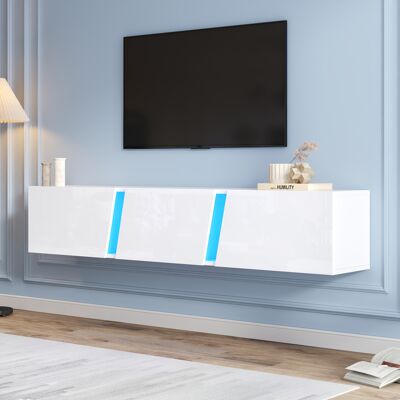 ACKERMAN Meuble Tv Mural 180 X 35 X 30 Cm, Meuble Tv Bas Avec Éclairage Led, Support Tv À 3 Portes, Compatible Avec Les Téléviseurs Jusqu'à 75 Pouces, Finition Blanc Brillant. Publicité ACKERMAN Meuble Tv Mural 180 X 35 X 30 Cm, Meuble Tv Bas Avec Éclairage Led, Support Tv À 3 Portes, Compatible Avec Les Téléviseurs Jusqu'à 75 Pouces, Finition Blanc Brillant. Publicité