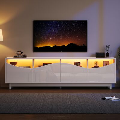 ACKERMAN Meuble Tv Incurvé, Blanc Brillant, Porte En Verre Trempé, Éclairage Led, Idéal Comme Meuble Multimédia, Chambre Ou Salon, 175 X 38 X 51 Cm - Publicité ACKERMAN Meuble Tv Incurvé, Blanc Brillant, Porte En Verre Trempé, Éclairage Led, Idéal Comme Meuble Multimédia, Chambre Ou Salon, 175 X 38 X 51 Cm - Publicité