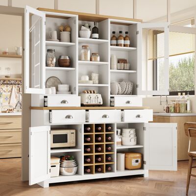 BATDTECH Buffet De Cuisine Haut Avec Anti-basculement - Armoire De Cuisine Et Salon Avec Porte Vitrée, Fermeture Soft Closing Et Range-bouteilles Amovible – Meuble De Rangement - Publicité BATDTECH Buffet De Cuisine Haut Avec Anti-basculement - Armoire De Cuisine Et Salon Avec Porte Vitrée, Fermeture Soft Closing Et Range-bouteilles Amovible – Meuble De Rangement - Publicité