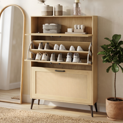 NMCXO Meuble À Chaussures Bois 80 Cm, Avec Tiroirs Et Couvercle Rabattable - Pouvant Contenir 12 Paires De Chaussures, Finition Bois - Naturel - Publicité NMCXO Meuble À Chaussures Bois 80 Cm, Avec Tiroirs Et Couvercle Rabattable - Pouvant Contenir 12 Paires De Chaussures, Finition Bois - Naturel - Publicité