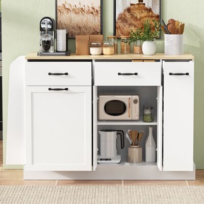 LEMONBEST Buffet 120x40x85 Cm Avec Tiroirs Compartiment Poubelle Et Porte-condiments Pour Salle À Manger, Salon Et Cuisine Mdf Blanc - Publicité LEMONBEST Buffet 120x40x85 Cm Avec Tiroirs Compartiment Poubelle Et Porte-condiments Pour Salle À Manger, Salon Et Cuisine Mdf Blanc - Publicité