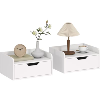 OEM Lot De 2 Tables De Chevet Murales Tables De Nuit Suspendues Tiroir Plateau Aspect Bois Dim. 40l X 30l X 19,5h Cm - Publicité OEM Lot De 2 Tables De Chevet Murales Tables De Nuit Suspendues Tiroir Plateau Aspect Bois Dim. 40l X 30l X 19,5h Cm - Publicité