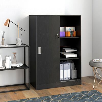 OEM Homcom Armoire De Bureau - 2 Portes Coulissantes Verrouillables, 2 Étagères, 80x40x120cm, Panneaux De Particules, Noir - Publicité OEM Homcom Armoire De Bureau - 2 Portes Coulissantes Verrouillables, 2 Étagères, 80x40x120cm, Panneaux De Particules, Noir - Publicité