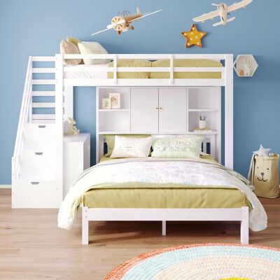 OEM , Lit Superposé Avec Étagère De Rangement, 90200cm+140200cm, Lit Enfant Multifonctionnel, Avec Escalier De Rangement Et Table De Chevet Amovible, Grand Espace De Rangement... Publicité OEM , Lit Superposé Avec Étagère De Rangement, 90200cm+140200cm, Lit Enfant Multifonctionnel, Avec Escalier De Rangement Et Table De Chevet Amovible, Grand Espace De Rangement... Publicité