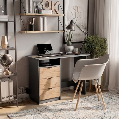 Bureau Meiko, Anthracite/artisan, 105x50cm Avec Tiroirs, Vicco - Publicité Bureau Meiko, Anthracite/artisan, 105x50cm Avec Tiroirs, Vicco - Publicité