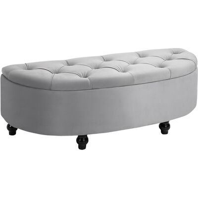 OEM Homcom Banc De Rangement. Coffre De Rangement Design Capitonné Demi-cercle Bout De Lit Avec Revêtement Velours. Pieds En Bois D'Hévéa. Pour Salon. Chambre. Entrée. 120 X 46 X 42 Cm. Gris - Publicité OEM Homcom Banc De Rangement. Coffre De Rangement Design Capitonné Demi-cercle Bout De Lit Avec Revêtement Velours. Pieds En Bois D'Hévéa. Pour Salon. Chambre. Entrée. 120 X 46 X 42 Cm. Gris - Publicité