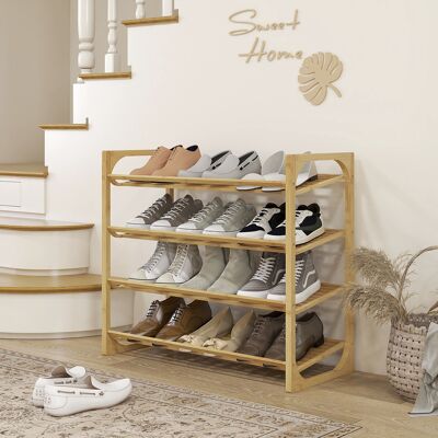 OEM Étagère À Chaussures À 4 Niveaux, Rangement Chaussures 12 Paires Au Design À Lattes, Bambou, 76x33x67cm, Bois Naturel - Publicité OEM Étagère À Chaussures À 4 Niveaux, Rangement Chaussures 12 Paires Au Design À Lattes, Bambou, 76x33x67cm, Bois Naturel - Publicité