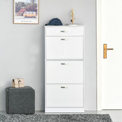 OEM Homcom Meuble À Chaussures - 3 Portes Abattantes & Tiroir Coulissant, Poignées En Alu, 62x24x135cm, Panneaux De Particules, Blanc - Publicité OEM Homcom Meuble À Chaussures - 3 Portes Abattantes & Tiroir Coulissant, Poignées En Alu, 62x24x135cm, Panneaux De Particules, Blanc - Publicité