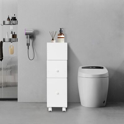 CNCEST Armoire De Salle De Bain Étroite Avec Quatre Roues Universelles Et Couvercle Rabattable - Armoire De Rangement Avec Tiroir - Peut Être Utilisée Dans La Salle De Bain, Les Toilettes, Le Salon - Publicité CNCEST Armoire De Salle De Bain Étroite Avec Quatre Roues Universelles Et Couvercle Rabattable - Armoire De Rangement Avec Tiroir - Peut Être Utilisée Dans La Salle De Bain, Les Toilettes, Le Salon - Publicité