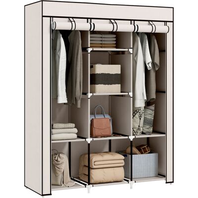 OEM Armoire Tissu Pliable Portable 8 Étagères 2 Tringles, Chambre, 125x43x162,5 Cm, Crème - Publicité OEM Armoire Tissu Pliable Portable 8 Étagères 2 Tringles, Chambre, 125x43x162,5 Cm, Crème - Publicité