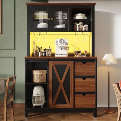 LEMONBEST Buffet Haut 104×40×180cm Avec Éclairage Led 3 Tiroirs Porte Coulissante Verre Étagères Réglables Pour Salle À Manger Mdf Noir - Publicité LEMONBEST Buffet Haut 104×40×180cm Avec Éclairage Led 3 Tiroirs Porte Coulissante Verre Étagères Réglables Pour Salle À Manger Mdf Noir - Publicité