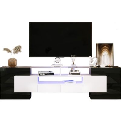 ACKERMAN Meuble Tv Élégant, Modèle Bas. Blanc Et Noir Laqué, 200 Cm, Éclairage Led. Mobilier De Salon. Design Moderne. Plateau En Verre Raffiné. Publicité ACKERMAN Meuble Tv Élégant, Modèle Bas. Blanc Et Noir Laqué, 200 Cm, Éclairage Led. Mobilier De Salon. Design Moderne. Plateau En Verre Raffiné. Publicité