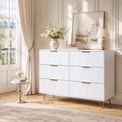 PLCNN Commode Blanche À 6 Tiroirs De Grande Capacité - 100 X 34 X 72.5 - Salon/chambre - Style Moderne/scandinave - Avec Poignées Et Pieds En Métal - Publicité PLCNN Commode Blanche À 6 Tiroirs De Grande Capacité - 100 X 34 X 72.5 - Salon/chambre - Style Moderne/scandinave - Avec Poignées Et Pieds En Métal - Publicité