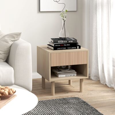 OEM Homcom Table De Chevet (47x47x50cm) - Tiroirs + Niches, Style Moderne, Finition Bois Naturel, Pour Chambre/salon - Publicité OEM Homcom Table De Chevet (47x47x50cm) - Tiroirs + Niches, Style Moderne, Finition Bois Naturel, Pour Chambre/salon - Publicité