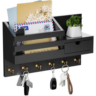 OEM Étagère À Clés Murale Avec 6 Crochets Et Tiroir De Rangement, Étagère Murale Pour Porte-clés, Pour Entrée, Salon, Couloir, Bureau (noir) - Publicité OEM Étagère À Clés Murale Avec 6 Crochets Et Tiroir De Rangement, Étagère Murale Pour Porte-clés, Pour Entrée, Salon, Couloir, Bureau (noir) - Publicité