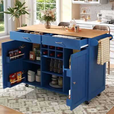 ACKERMAN Îlot De Cuisine Moderne (102 × 45 × 92 Cm), Meuble De Cuisine, Buffet, Desserte, Desserte En Bois, Table Multifonctionnelle Avec Rangements, Bleu - Publicité ACKERMAN Îlot De Cuisine Moderne (102 × 45 × 92 Cm), Meuble De Cuisine, Buffet, Desserte, Desserte En Bois, Table Multifonctionnelle Avec Rangements, Bleu - Publicité