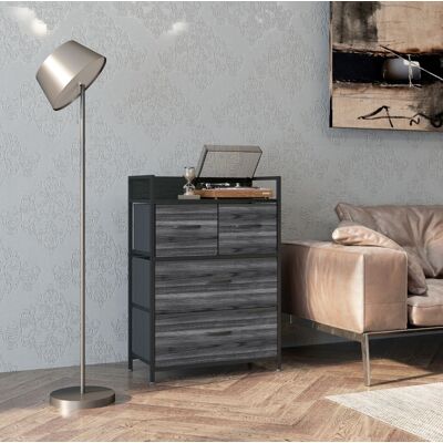 BEAOK Commode En Polyester Noir Avec 4 Tiroirs En Tissu Et Plateau Supérieur, 60x29x85 Cm - Publicité BEAOK Commode En Polyester Noir Avec 4 Tiroirs En Tissu Et Plateau Supérieur, 60x29x85 Cm - Publicité