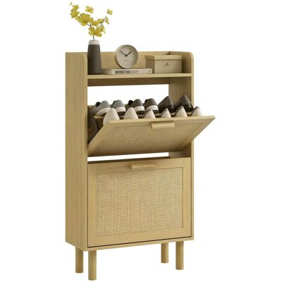 OEM Meuble À Chaussures 2 Portes Abattants Étagère Effet Rotin Tissé Design Bohème - Dim. 80l X 24,5l X 110h Cm - Publicité OEM Meuble À Chaussures 2 Portes Abattants Étagère Effet Rotin Tissé Design Bohème - Dim. 80l X 24,5l X 110h Cm - Publicité