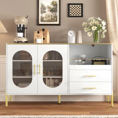 OEM Élégant Buffet À 2 Tiroirs Et 2 Portes Vitrées – Commode Moderne Blanche Aux Accents Dorés – Grand Espace De Rangement – Idéal Pour Le Salon, La Salle À Manger Ou L'Entrée. Publicité OEM Élégant Buffet À 2 Tiroirs Et 2 Portes Vitrées – Commode Moderne Blanche Aux Accents Dorés – Grand Espace De Rangement – Idéal Pour Le Salon, La Salle À Manger Ou L'Entrée. Publicité