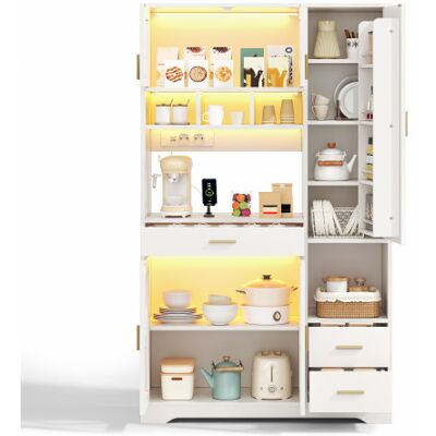 ROLIPO Vaisselier Style Grange - Armoire De Cuisine Haute - Meuble De Rangement Cuisine Avec Led Et Prises - 105x40x185 Cm - Bois Mdf - Publicité ROLIPO Vaisselier Style Grange - Armoire De Cuisine Haute - Meuble De Rangement Cuisine Avec Led Et Prises - 105x40x185 Cm - Bois Mdf - Publicité