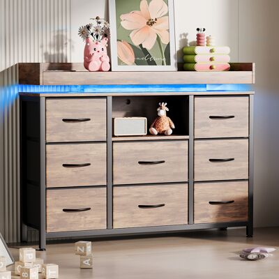 ADWOLT Commode Avec 8 Tiroirs En Tissu,armoire Avec Led Et Station De Recharge,cadre En Métal,100x30x82cm,marron,style Moderne - Publicité ADWOLT Commode Avec 8 Tiroirs En Tissu,armoire Avec Led Et Station De Recharge,cadre En Métal,100x30x82cm,marron,style Moderne - Publicité