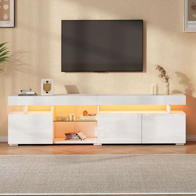 LEMONBEST Meuble Tv 180x35x45 Cm Avec Éclairage Led , 3 Portes, Étagères En Verre Trempé Réglables, Panneaux De Particules Blanc - Publicité LEMONBEST Meuble Tv 180x35x45 Cm Avec Éclairage Led , 3 Portes, Étagères En Verre Trempé Réglables, Panneaux De Particules Blanc - Publicité