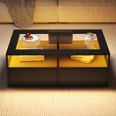 ACKERMAN Table Basse 100 X 50 X 35 Cm Avec Éclairage Led, Table D'Appoint Avec 2 Tiroirs, Table De Salon En Verre, Table Basse Double Plateau, Espace De Rangement Ouvert, Table De Chevet, Noire - Publicité ACKERMAN Table Basse 100 X 50 X 35 Cm Avec Éclairage Led, Table D'Appoint Avec 2 Tiroirs, Table De Salon En Verre, Table Basse Double Plateau, Espace De Rangement Ouvert, Table De Chevet, Noire - Publicité