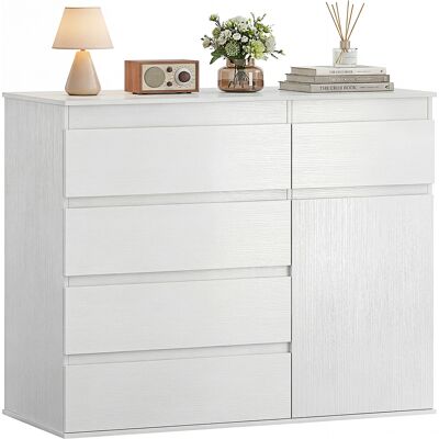 OEM Buffet Salon. Meuble De Rangement Avec 5 Tiroirs. Étagère Réglable Et Porte À Fermeture Douce. 100 X 40 X 80 Cm. Blanc - Publicité OEM Buffet Salon. Meuble De Rangement Avec 5 Tiroirs. Étagère Réglable Et Porte À Fermeture Douce. 100 X 40 X 80 Cm. Blanc - Publicité