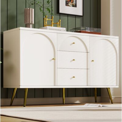 BEAOK Buffet En Bois Blanc Crème Avec 2 Portes, 3 Tiroirs Et Tablettes Réglables 140 X 40 X 84 Cm - Publicité BEAOK Buffet En Bois Blanc Crème Avec 2 Portes, 3 Tiroirs Et Tablettes Réglables 140 X 40 X 84 Cm - Publicité