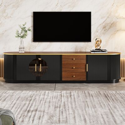 ACKERMAN Meuble Tv De Luxe, Modèle Bas, Verre Brun, Structure En Mdf, Poignées En Aluminium, Bords Arrondis, Design À Rainures Verticales - Publicité ACKERMAN Meuble Tv De Luxe, Modèle Bas, Verre Brun, Structure En Mdf, Poignées En Aluminium, Bords Arrondis, Design À Rainures Verticales - Publicité