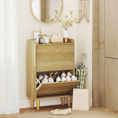 OEM Homcom Meuble À Chaussures 12 Paires - Armoire Étroite, 2 Tiroirs Rabattables & Étagères Réglables, 60x24x92cm, Chêne - Publicité OEM Homcom Meuble À Chaussures 12 Paires - Armoire Étroite, 2 Tiroirs Rabattables & Étagères Réglables, 60x24x92cm, Chêne - Publicité