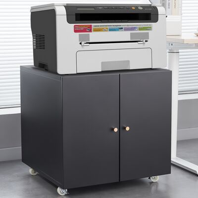 ACKERMAN Black Metal Mobile Printer Stand With Storage Cabinet Featuring Door And Adjustable Shelf, Rolling File Cabinet For Home Office & Small Spaces - Publicité ACKERMAN Black Metal Mobile Printer Stand With Storage Cabinet Featuring Door And Adjustable Shelf, Rolling File Cabinet For Home Office & Small Spaces - Publicité