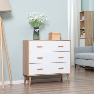 SANMINE HABITAT Homcom Commode Design Scandinave Sur Pieds 3 Tiroirs Coulissants Pieds Effilés Inclinés Panneaux Particules Blanc Aspect Bois Clair - Publicité SANMINE HABITAT Homcom Commode Design Scandinave Sur Pieds 3 Tiroirs Coulissants Pieds Effilés Inclinés Panneaux Particules Blanc Aspect Bois Clair - Publicité