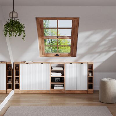 Ensembles De Meuble De Rangement Sous Pente Rion, Blanc Cannelé, 210cm Lot De 5, Vicco - Publicité Ensembles De Meuble De Rangement Sous Pente Rion, Blanc Cannelé, 210cm Lot De 5, Vicco - Publicité