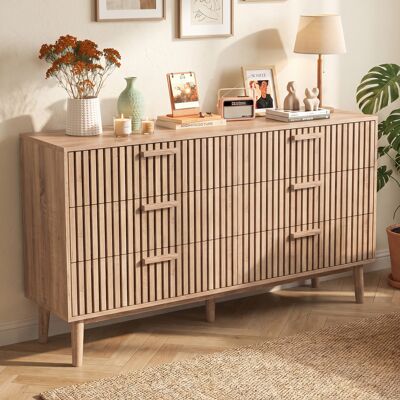 ADWOLT Commode 6 Tiroirs ,commode Indépendante, Buffet, Motif Rayé, 100 X 34 X 93 Cm, Chambres, Les Salons Ou Les Couloirs,mdf - Publicité ADWOLT Commode 6 Tiroirs ,commode Indépendante, Buffet, Motif Rayé, 100 X 34 X 93 Cm, Chambres, Les Salons Ou Les Couloirs,mdf - Publicité