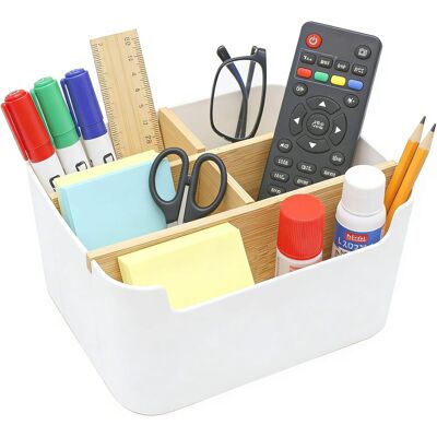 OEM 1 Boîte De Rangement En Bambou, 5 Compartiments, Organiseur De Bureau, Pour Crayons, Cosmétiques, Notes Autocollantes, Blanc - Publicité OEM 1 Boîte De Rangement En Bambou, 5 Compartiments, Organiseur De Bureau, Pour Crayons, Cosmétiques, Notes Autocollantes, Blanc - Publicité