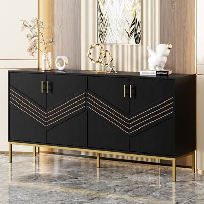 MIDUODUO Buffet Moderne 4 Portes Noir Et Or Corps Mdf Pieds Métalliques Étagères Réglables Hauteur Pour Salon Salle À Manger Couloir. Publicité MIDUODUO Buffet Moderne 4 Portes Noir Et Or Corps Mdf Pieds Métalliques Étagères Réglables Hauteur Pour Salon Salle À Manger Couloir. Publicité