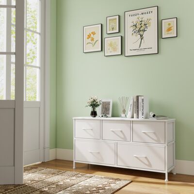 SONGMICS Commode, 5 Tiroirs En Tissu Non-tissé, Pour Chambre, Blanc - Publicité SONGMICS Commode, 5 Tiroirs En Tissu Non-tissé, Pour Chambre, Blanc - Publicité