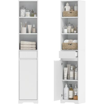 Meuble De Salle De Bain Haut - Homcom - Porte, Tiroir, Compartiments Ouverts, Étagère Réglable - Bois - 33x30x172cm - Blanc - Publicité Meuble De Salle De Bain Haut - Homcom - Porte, Tiroir, Compartiments Ouverts, Étagère Réglable - Bois - 33x30x172cm - Blanc - Publicité