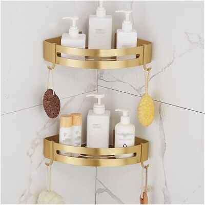 OEM Étagères Flottantes D'Angle Pour Salle De Bain - Étagère Murale En Aluminium Brossé Doré Pour Shampooing, Cosmétiques, Gel Douche - Brossé Or 2 Pieces - Publicité OEM Étagères Flottantes D'Angle Pour Salle De Bain - Étagère Murale En Aluminium Brossé Doré Pour Shampooing, Cosmétiques, Gel Douche - Brossé Or 2 Pieces - Publicité