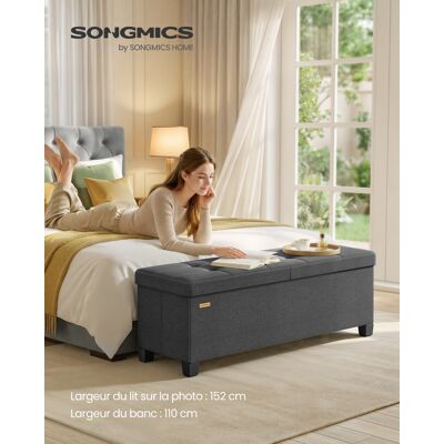 SONGMICS Coffre De Rangement Pliable, Banc D’appoint Avec Pieds, Pour Chambre, Salon, Tissu Façon Lin, 110 Cm, Gris - Publicité SONGMICS Coffre De Rangement Pliable, Banc D’appoint Avec Pieds, Pour Chambre, Salon, Tissu Façon Lin, 110 Cm, Gris - Publicité