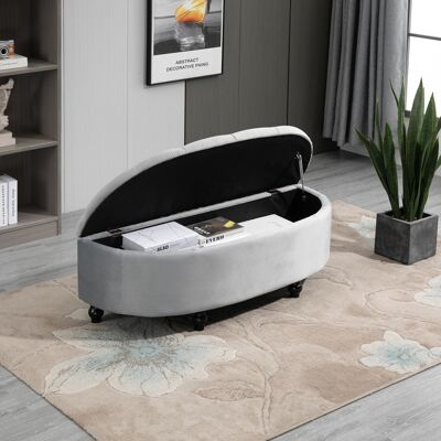 OEM Homcom Banc De Rangement Bout De Lit Demi-cercle - Design Capitonné, Revêtement Velours, Pieds En Bois D'Hévéa, 120x46x42cm, Gris - Publicité OEM Homcom Banc De Rangement Bout De Lit Demi-cercle - Design Capitonné, Revêtement Velours, Pieds En Bois D'Hévéa, 120x46x42cm, Gris - Publicité