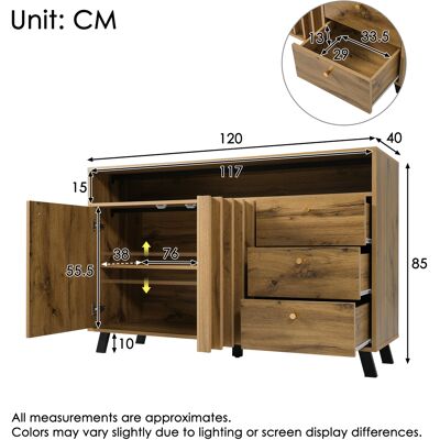 ALLAUVE Buffet Rétro En Chêne Foncé, 120 X 40 X 85 Cm, Avec 3 Tiroirs Et 2 Portes, Étagère Ouverte Et Façade À Lattes, Rangement Idéal Pour Salon, Salle À Manger, Couloir Ou Entrée. Publicité ALLAUVE Buffet Rétro En Chêne Foncé, 120 X 40 X 85 Cm, Avec 3 Tiroirs Et 2 Portes, Étagère Ouverte Et Façade À Lattes, Rangement Idéal Pour Salon, Salle À Manger, Couloir Ou Entrée. Publicité
