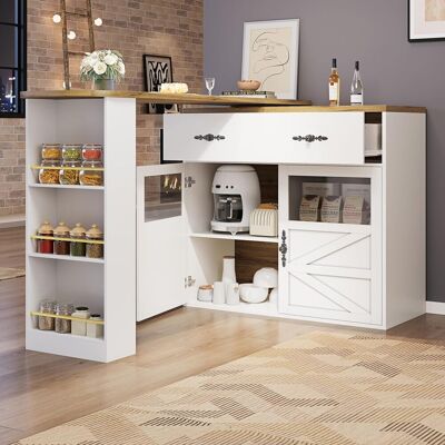 Acavallo Table De Bar Extensible - Buffet Pivotant 360° Avec Étagères Et Tiroirs, Mdf - Blanc, 138-204x39x104 Cm - Publicité Acavallo Table De Bar Extensible - Buffet Pivotant 360° Avec Étagères Et Tiroirs, Mdf - Blanc, 138-204x39x104 Cm - Publicité